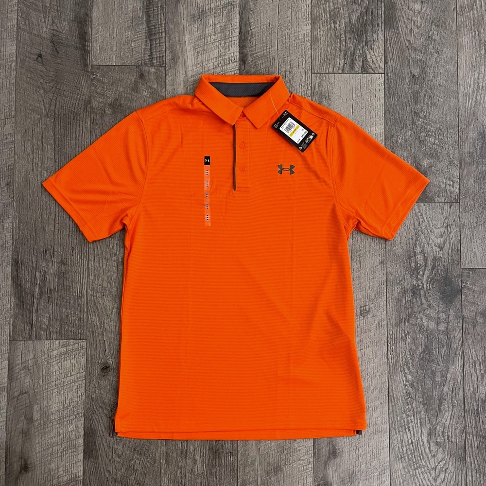 Under Armour Mens Tech Polo Shirt Orange Loose Fit Short Sleeve 1290140 New M